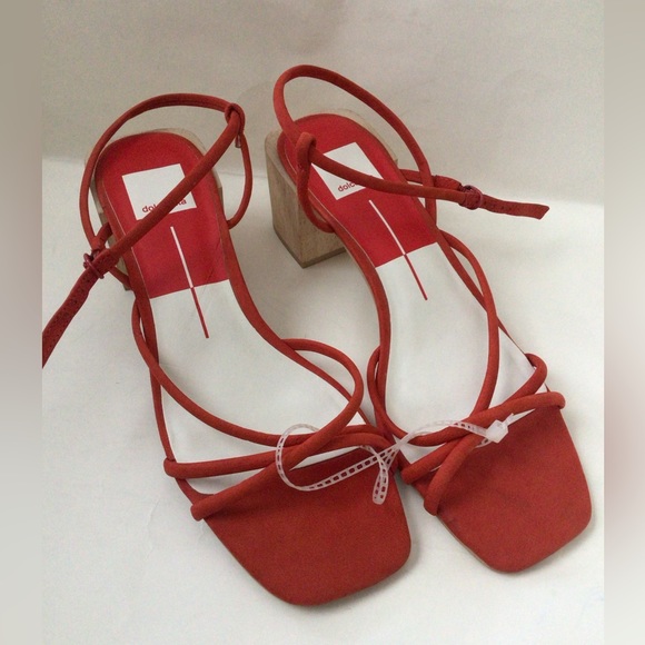 🆕DOLCE VITA ZAYLA HEELED WOODEN RED SANDALS (Sz 8.5) - Picture 10 of 16